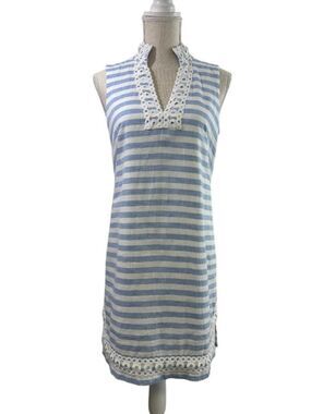 Eliza J Stripe Sleeveless Shift Dress White Trim Sz 6 Classic Nautical Preppy